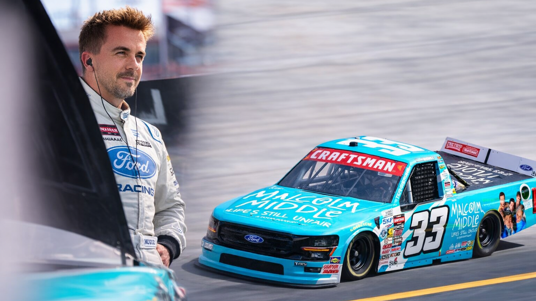 Frankie Muniz at Nascar with a Malcom in the Middle themed truck