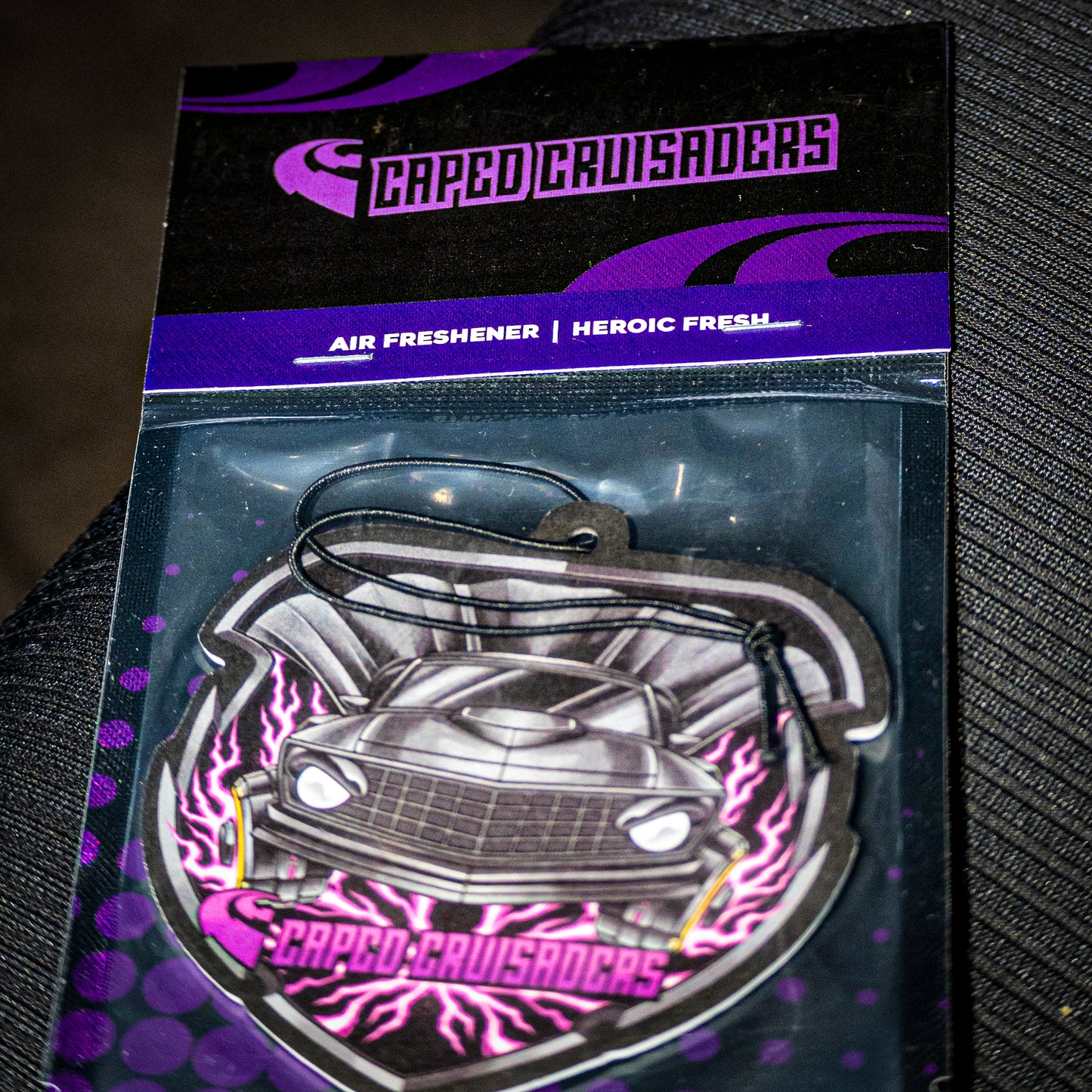 Car Air Freshener Heroic Fresh Scent - Comic Book Muscle Car Design